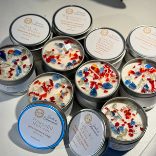 Soy Candles Embellished with Confetti Glass Red, White, Blue  - 6 Scents, 6oz Tins Scents of Empowerment