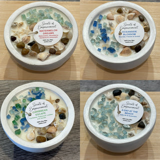 Soy Candles Embellished with Seashells- Wooden Cups Scents of Empowerment