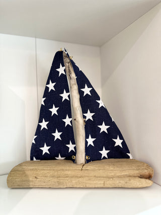 Artisan Made Driftwood Sailboats - Medium Blue Door Vibes