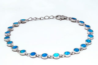 Sterling Silver Round Blue Lab Opal Bracelet - piper-and-dune - Jewelry