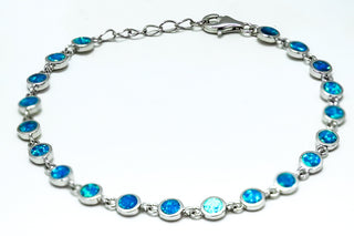 Sterling Silver Round Blue Lab Opal Bracelet - piper-and-dune - Jewelry
