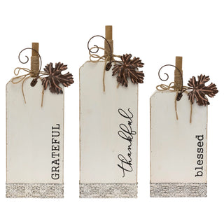 Sentiment White Box Signs with Pumpkin Accent| Set of 3 Boston International