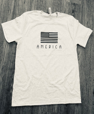 America Flag Motif Flag T-Shirt - Ash Grey - Unisex Sizing Salt + Fare
