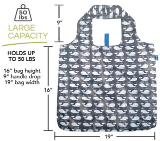WHALES GREY blu Bag Reusable Shopper Tote rockflowerpaper