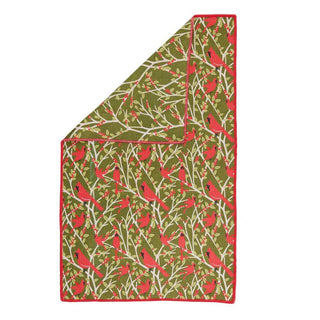 RED CARDINALS blu Kitchen Tea Towel rockflowerpaper