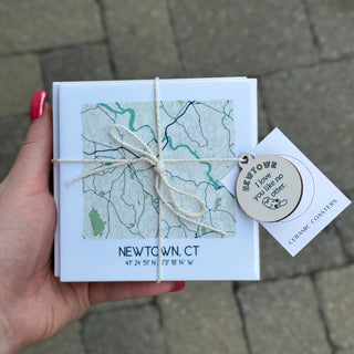 Western Connecticut Local Towns Map Ceramic Coasters | 8 Towns Sparks House Co.