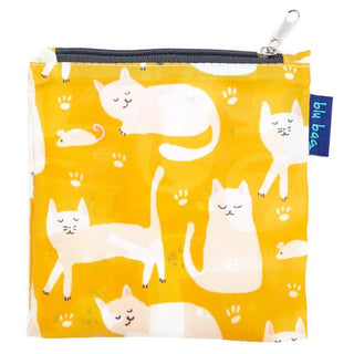 KITTY CATS YELLOW blu Bag Reusable Shopper Tote rockflowerpaper