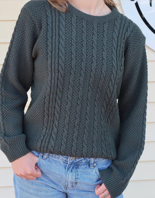 Ladies Fisherman Sweater - Dark Green | Binghamton Knitting Company Binghamton Knitting Co