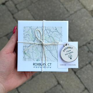 Western Connecticut Local Towns Map Ceramic Coasters | 8 Towns Sparks House Co.