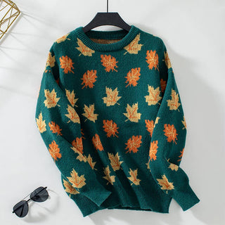 Maple Leaf Pattern Jacquard Casual Sweater Rosa Clothing