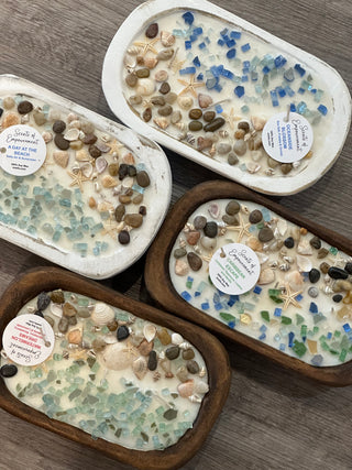 Soy Candles Embellished with Seashells- Small Dough Bowl Canoes Scents of Empowerment