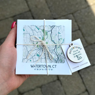 Western Connecticut Local Towns Map Ceramic Coasters | 8 Towns Sparks House Co.