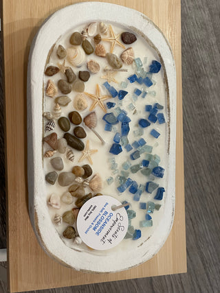 Soy Candles Embellished with Seashells- Small Dough Bowl Canoes Scents of Empowerment