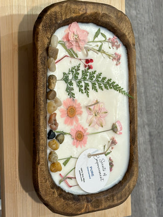 Soy Candles Embellished with Flowers - Small Dough Bowl Canoes Scents of Empowerment