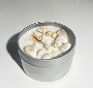 Soy Candles Embellished with Shells - 6oz Tins Scents of Empowerment