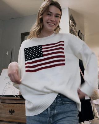 USA Flag Sweater - White Serenity Collective LLC