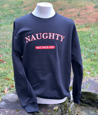 Black Lightweight Crewneck Sweatshirt – "Naughty, But Niceish" | Piper and Dune Exclusive Piper and Dune