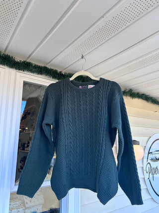 Ladies Fisherman Sweater - Dark Green | Binghamton Knitting Company Binghamton Knitting Co