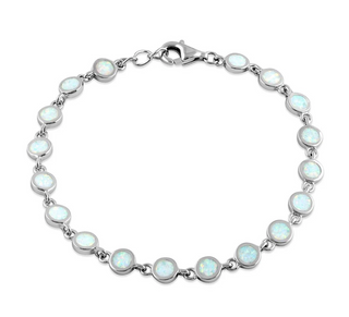 Sterling Silver Round White Lab Opal Bracelet Wholesale Sparkle