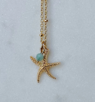 Dainty Starfish and Aqua Gem Necklace - Coastal Beads by Rebecca Coastal Beads by Rebecca