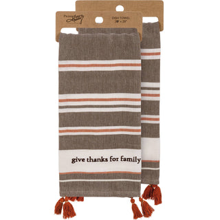 Give Thanks For Family Striped Kitchen Towel Primitives by Kathy