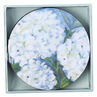 WHITE HYDRANGEA Round Coasters, Set of 4 rockflowerpaper
