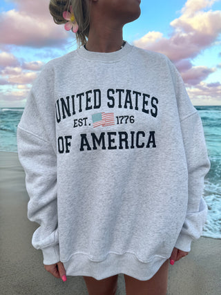 USA Embroidered Flag Sweatshirt - Unisex Sizing | Sunkissed Coconut Sunkissed Coconut