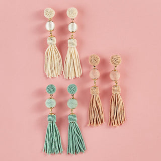 Seed Bead Tassel Earrings - 3 Color Options Two's Company