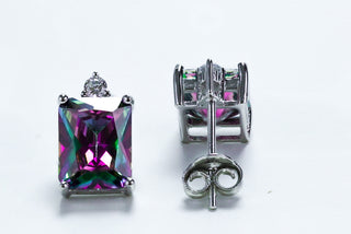 Sterling Silver Rectangular Rainbow Topaz CZ Earrings - piper-and-dune - Jewelry