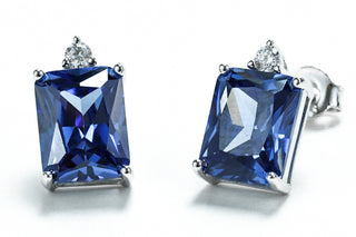 Sterling Silver Rectangular Tanzanite CZ Earrings - piper-and-dune - Jewelry