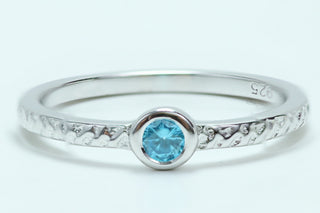 Sterling Silver Small Round Cut Aqua Blue CZ Ring - piper-and-dune - Jewelry