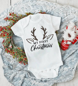 Baby’s First Christmas Onesie Deer Design - Short Sleeve Bump Bump Baby Co