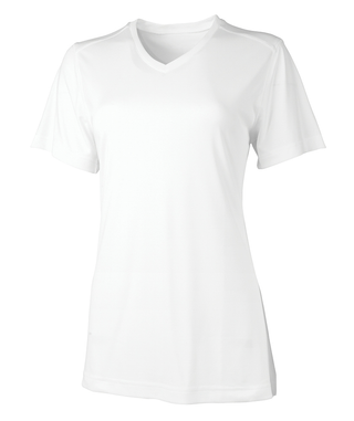Women's Solid White T-Shirt Interlock - V-Neck Charles River Apparel
