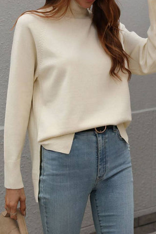 Stand Up Neck Plain Basic Pullover Sweaters MY011: Apricot / L UNISHE