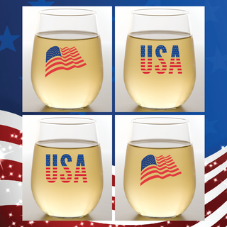 American Flag Shatterproof Stemless Wine Glasses Wine-Oh!