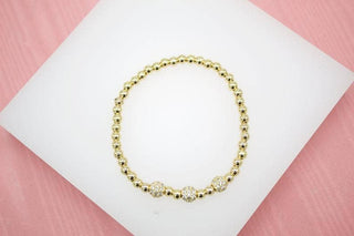 18K Gold Filled 4mm Gold Elastic Bead Bracelet With Three Round CZ Charm MIA Jewelry