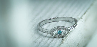 Sterling Silver Aqua Blue Stone Evil Eye CZ Ring - piper-and-dune - Jewelry