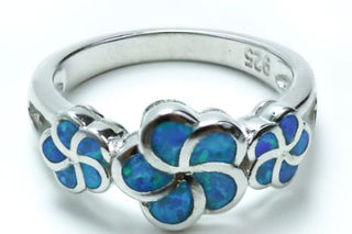 Sterling Silver Lab Opal Plumeria Ring - piper-and-dune - Jewelry