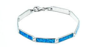 Sterling Silver Rectangular Blue Lab Opal Bracelet - piper-and-dune - Jewelry