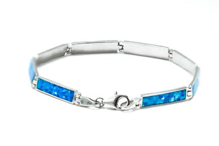 Sterling Silver Rectangular Blue Lab Opal Bracelet - piper-and-dune - Jewelry