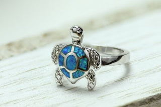 Sterling Silver Turtle Blue Lab Opal Ring - piper-and-dune - Jewelry