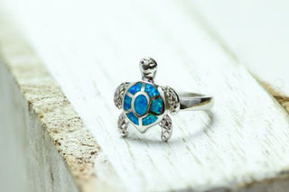 Sterling Silver Turtle Blue Lab Opal Ring - piper-and-dune - Jewelry