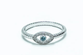Sterling Silver Aqua Blue Stone Evil Eye CZ Ring - piper-and-dune - Jewelry