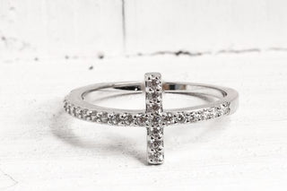 Sterling Silver Cross Clear CZ Ring - piper-and-dune - Jewelry