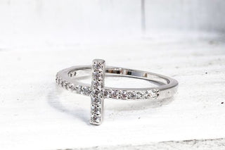Sterling Silver Cross Clear CZ Ring - piper-and-dune - Jewelry