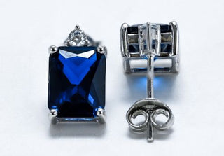 Sterling Silver Rectangular Blue Sapphire CZ Earrings - piper-and-dune - Jewelry