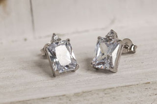 Sterling Silver Rectangular Clear CZ Earrings - piper-and-dune - Jewelry