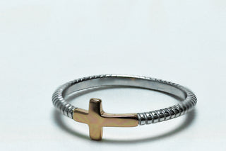 Sterling Silver Rose Gold Two Tone Cross Ring - piper-and-dune - Jewelry