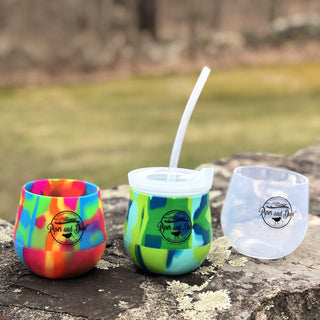 Printed CUP & SWIRL STRAW Reusable Cup & Lid Kids Drinking ware Party  Picnic UK