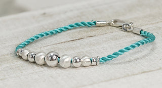 Sterling Silver Beads Turquoise Silk Rope Bracelet - piper-and-dune - Jewelry